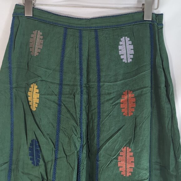 Zara Green Embroidered Leaves Skirt Linen Blend Womens L Large Long Maxi - Picture 4 of 15
